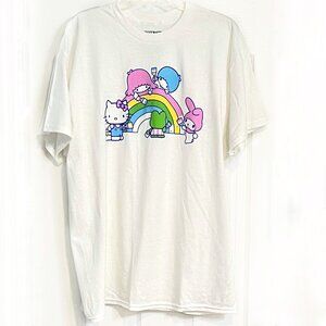 NWOT 2021 Sanrio Hello Kitty & Friends T Shirt White Cotton Kawaii Rainbow XL